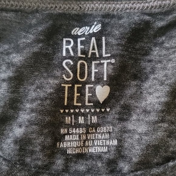 AERIE Real Soft Tee Gray Marled Stay Golden Graphic Semi-Sheer Scoop Neck Tee M - Picture 4 of 8